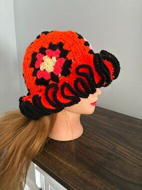 Handmade crochet ruffle hat NEW